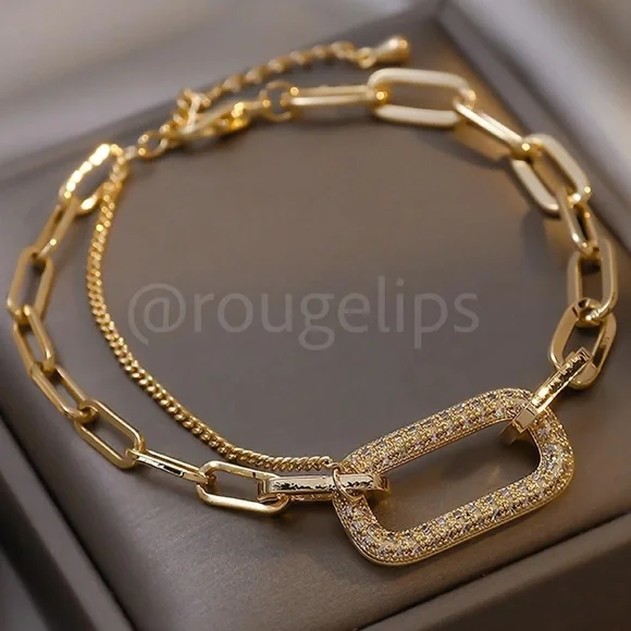 Gold Tone Double Chain Dangle Bracelet - Picture 1 of 5